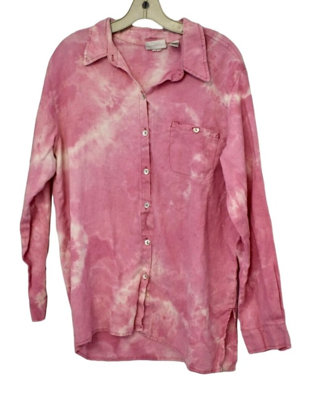 Women's Chicos Hot Pink Linen Top Custom Bleach Dye Size M